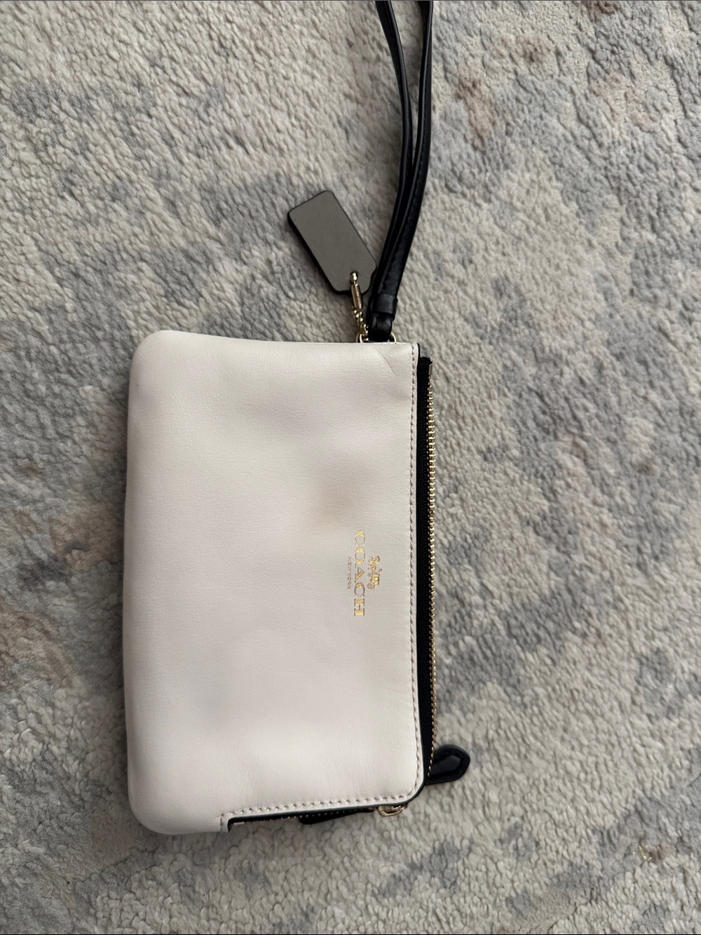 Coach Cream Leather Wristlet Clutch with Black Strap